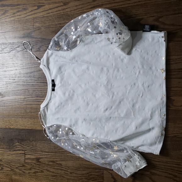 Gold Stars Sheer Sleeves Sweater - Picture 10 of 10